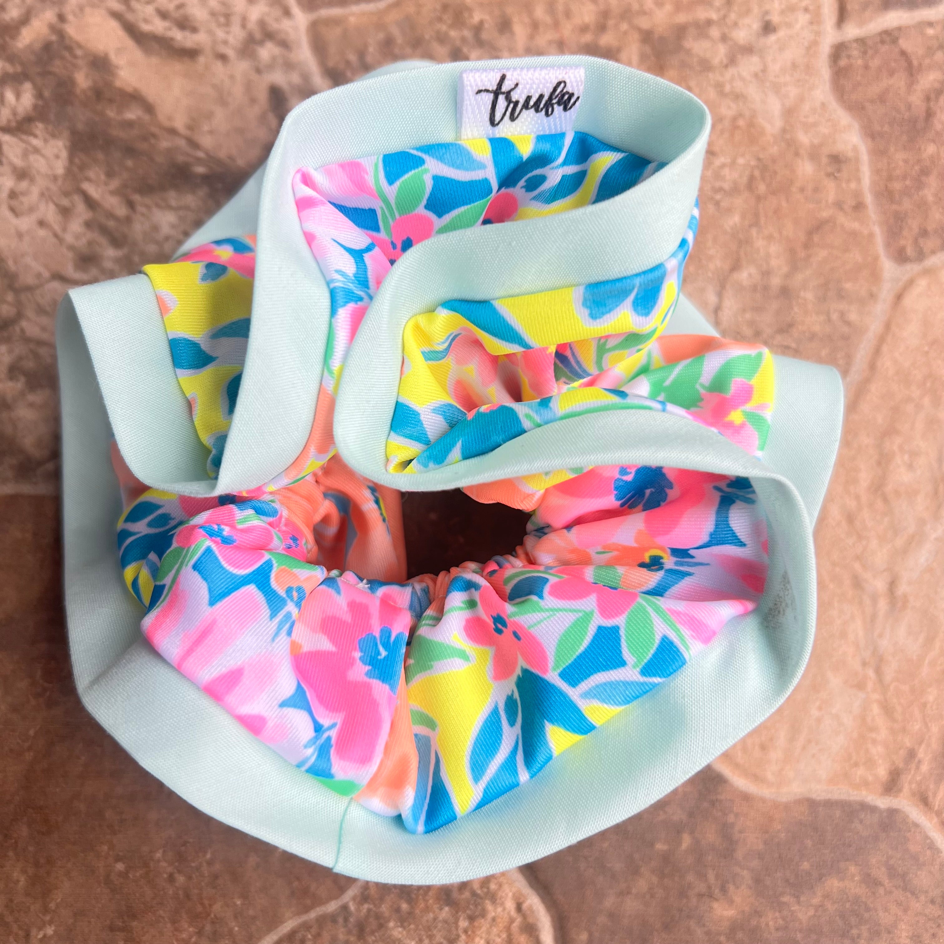 Scrunchie sesgo Verdeagua Flores