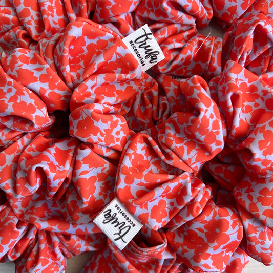 Scrunchie Naranja Flores