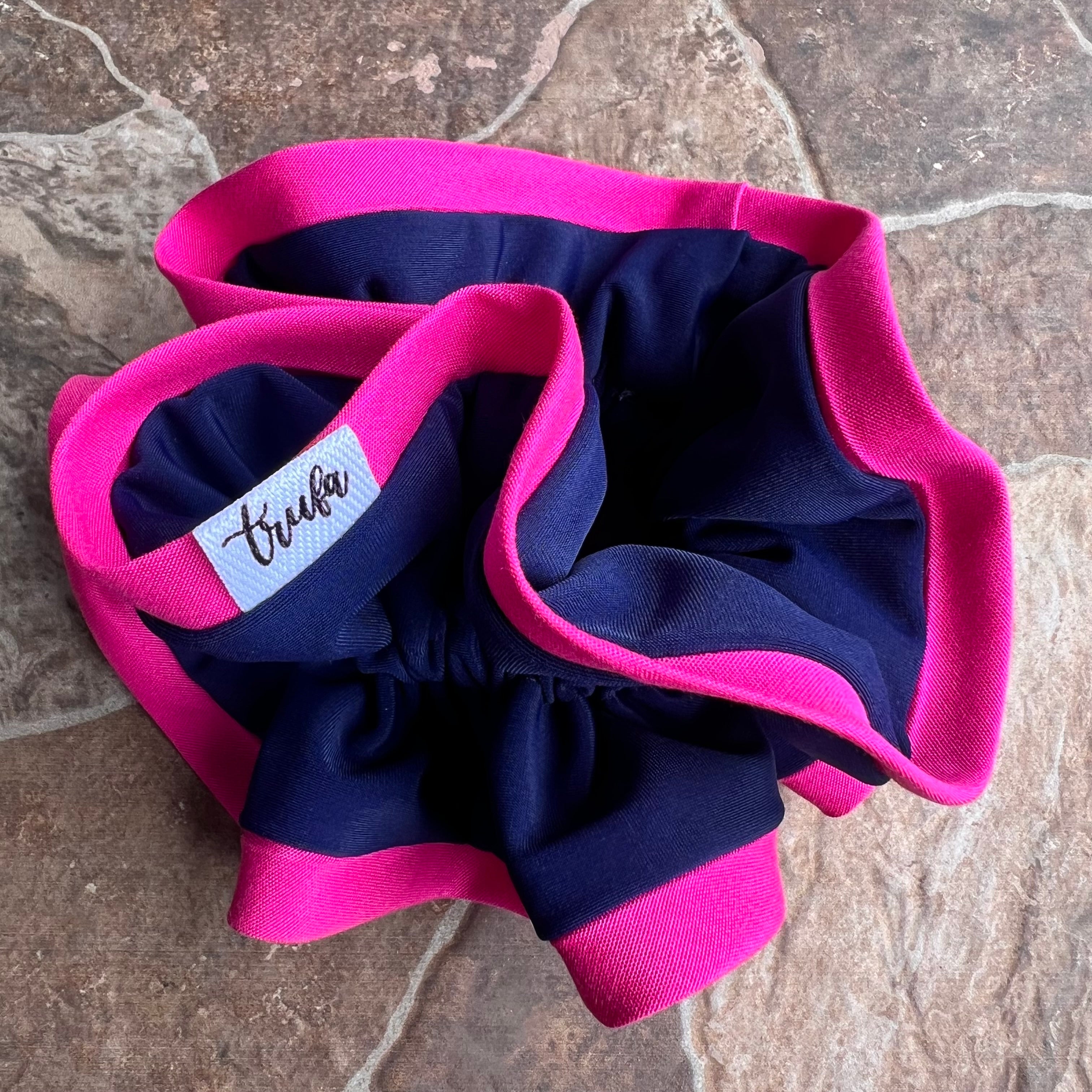 Scrunchie sesgo fucsia y azul