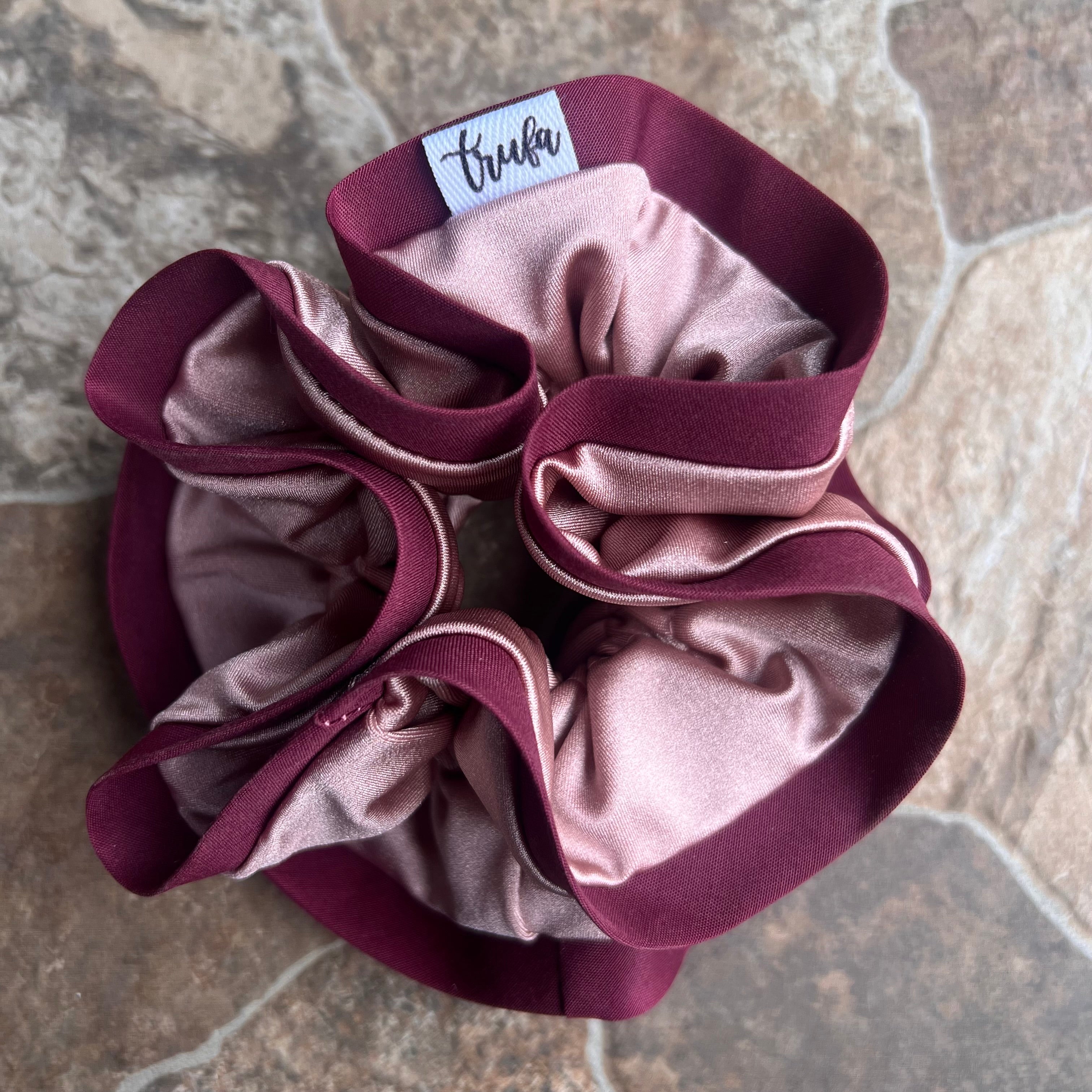 Scrunchie sesgo rosa y burdeo