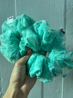 Scrunchie doble flores turquesa