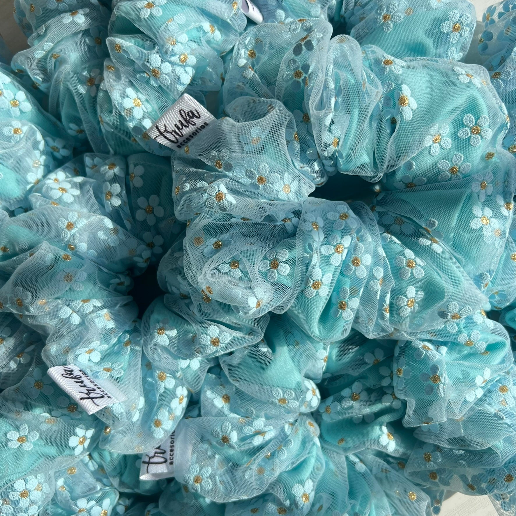 Scrunchie Doble Margaritas Celeste